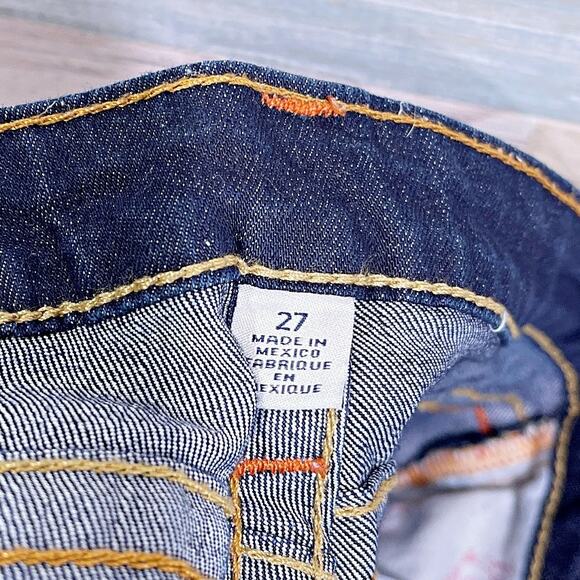 True Religion Flap Boot Cut Jeans Blue Dark Wash Low Rise Stretch Womens 27 - Picture 8 of 10